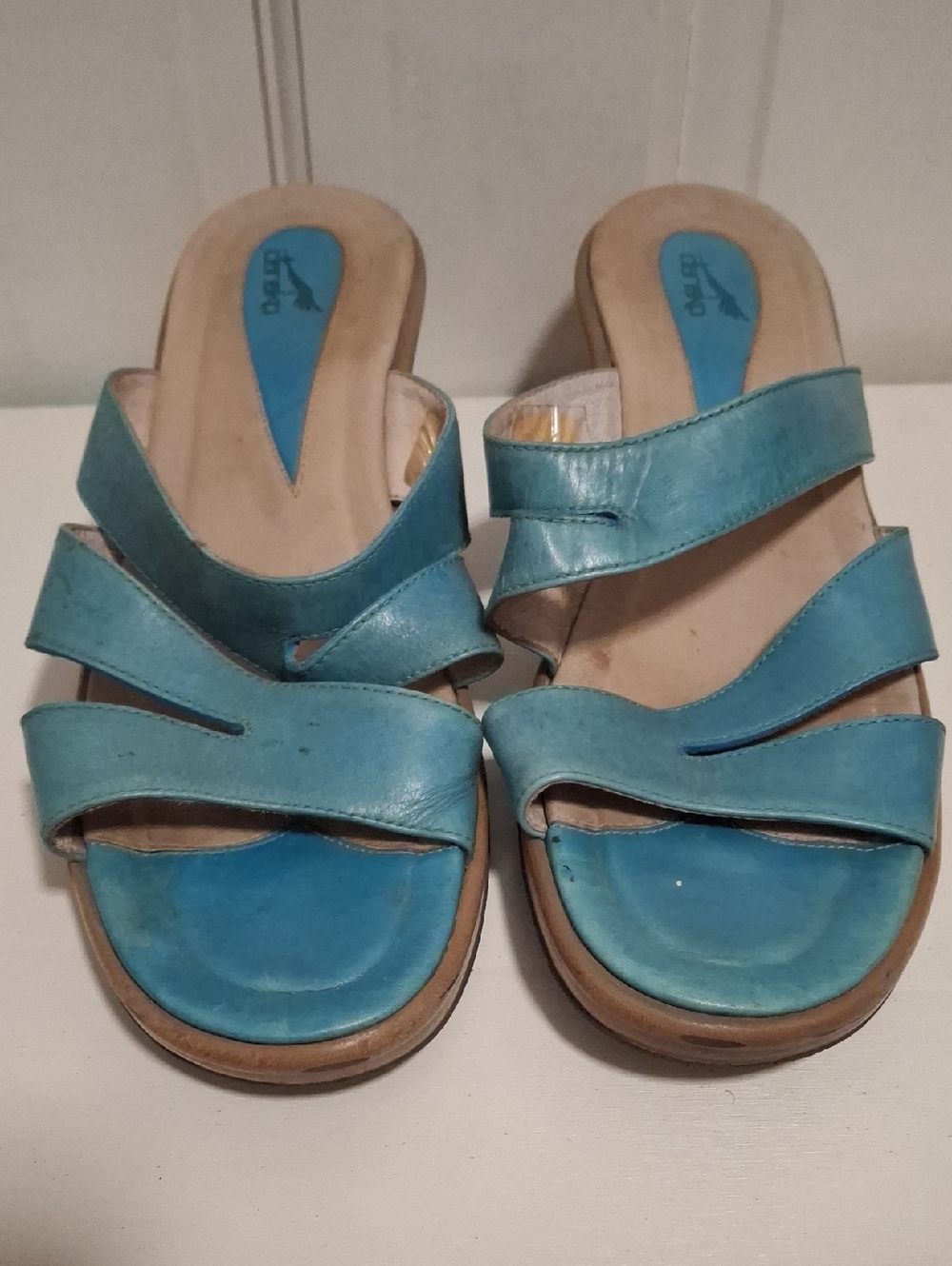 Dansko Teal Leather Slide Mules Womens Size 39